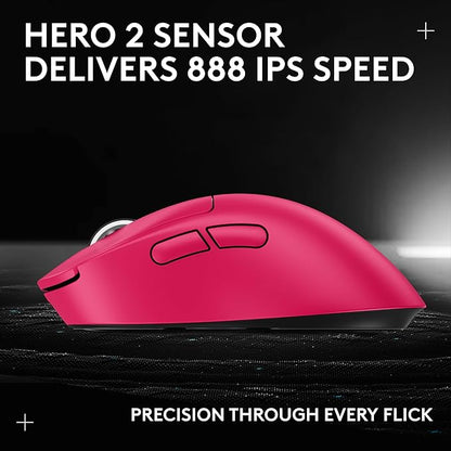Logitech G PRO X Superlight 2 Wireless Gaming Mouse, 60g Pro-Grade with 5 Programmable Buttons, 44k DPI Sensor, 8kHz Report Rate, USB-C Charging for PC/Mac - Magenta