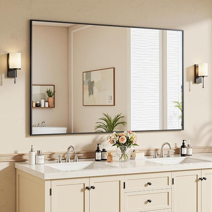 Bathroom Mirrors for Over Sink 48" x 30", Black Metal Frame Rectangle Wall Mirror, Modern Farmhouse Vanity Mirror(Horizontal/Vertical)