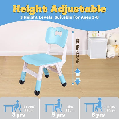 FUNLIO Adjustable Kids Chair (2pcs), 3 Level Height Adjustable Toddler Chair for Ages 3-8, Sturdy Child Chair with Maximum Bearing 220lbs, for Classrooms/Daycares/Homes, CPC & CE Approved - Blue