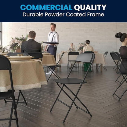 Flash Furniture Hercules Series Plastic Folding Chairs for Parties and Weddings, Stackable Commercial Event Seats with 650-lb. Static Weight Capacity, Set of 4, Black