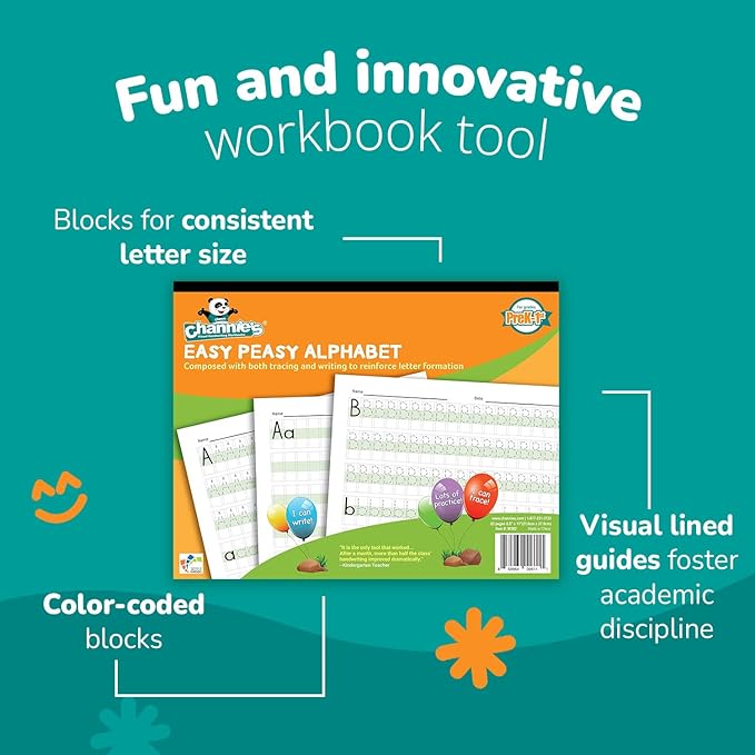 Channie's Easy Peasy Alphabet Tracing Book for Kids Ages 3-5, Pre K & Kindergarten Writing Workbook for Handwriting & Tracing, Effective Alphabet Practice With Color-Coded Blocks