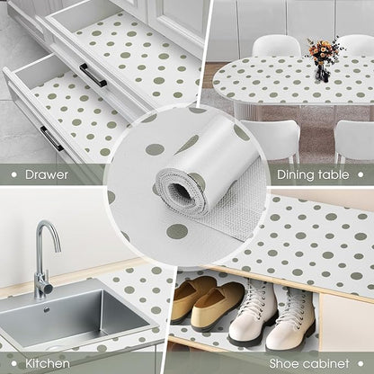 Beautysaid Shelf and Drawer Liner for Kitchen Cabinet, Non Adhesive Non Slip Shelf Paper Waterproof Washable Thickened for Dresser Pantry Shelve Bathroom Protector Liner(Polka Dot,23.6 in x 10 FT)
