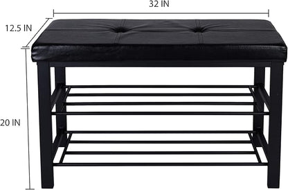 Simplify Storage Bench, Shoe Rack, Ottoman, Tufted, Padded Seating for Entryway, Bedroom, Closet & Hallway, Black