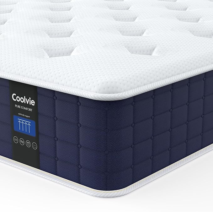 Coolvie Twin Mattress, 10 Inch Twin Size Hybrid Mattress, Individual Pocket Springs with Memory Foam, Bed in a Box, Cooler Sleep with Pressure Relief and Support