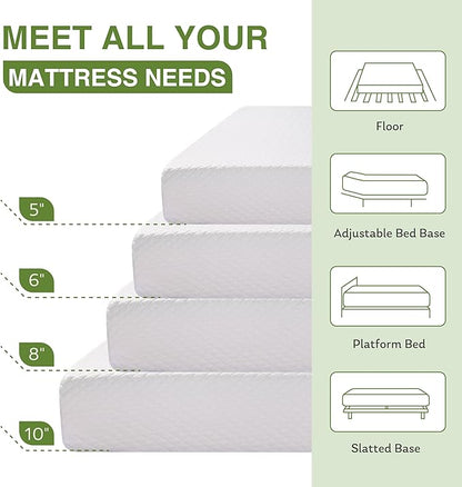 Twin XL Memory Foam Mattress, 10 Inch Bed Mattress in a Box with Cooling Green Tea Gel, Relieve Pressure with Medium Support, CertiPUR-US Certified, 80''L x 38''W, White