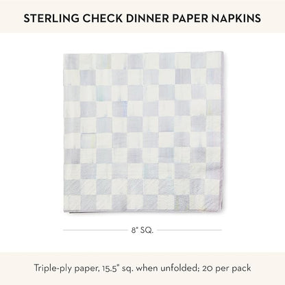 MACKENZIE-CHILDS Dinner Paper Napkins, Stylish Paper Dinner Napkins, Gray-and-White Sterling Check