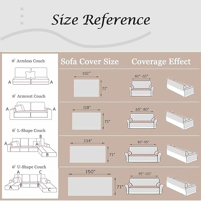 Couch Cover for Dogs Washable Sofa Cover, Sectional Couch Covers, Sofa Covers for 2 Cushion Couch, Non Slip Stripe Sofa Slipcovers Furniture Protector, Couch Protector from Cat Claws, Light,75''x118''