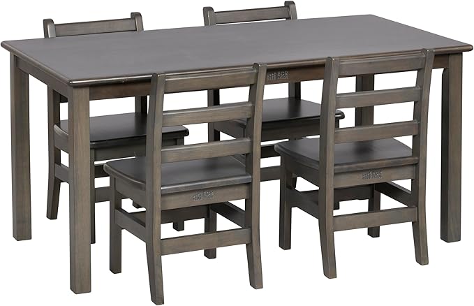 ECR4Kids 24in x 48in Rectangular Hardwood Table and Chair Set, 12in Seat Height, Kids Furniture, Grey Wash