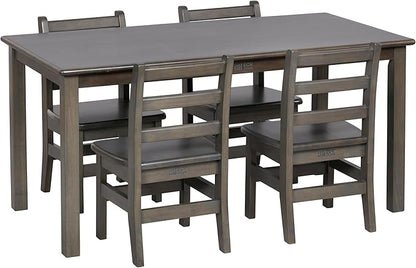 ECR4Kids 24in x 48in Rectangular Hardwood Table and Chair Set, 12in Seat Height, Kids Furniture, Grey Wash