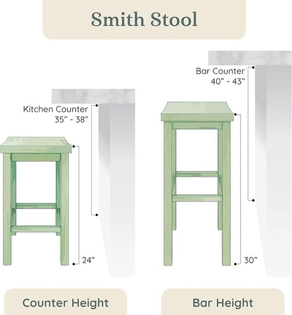 Grain & Grove Smith Collection Set of 2 Solid Wood Bar Stools, 30 inch Saddle-Seat Bar Chairs, Backless, Heavy-Duty Construction, Footrest Support, for Kitchen Islands, Home Bars, and Counters, Black
