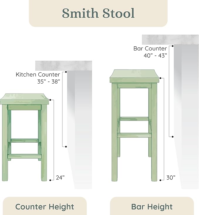 Grain & Grove Smith Collection Set of 4 Solid Wood Counter Height Bar Stools, 24-Inch Saddle Seat Backless Stools, Ideal for Kitchen Island, Dining, or Home Bar Seating, Walnut