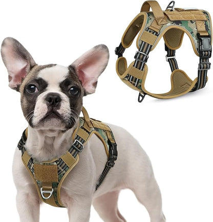 rabbitgoo Tactical Dog Harness for Small Dogs, No Pull Military Service Vest with Handle & Molle, Easy Control for Training Walking, Adjustable Reflective Straps, Brown camo, S