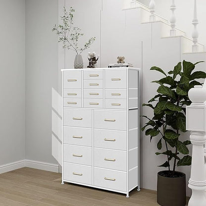 Large Dresser for Bedroom with 18 Drawers, Tall Fabric Storage Cabinet, Chest of Drawers for Closet, Nursery, Bedside, Living Room, Entryway, Hallway (White)