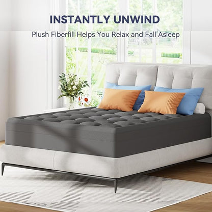 ELEMUSE Dual Layer 3 Inch Memory Foam Mattress Topper Queen, 2 Inch Cooling Gel Memory Foam Plus 1 Inch Down Alternative Pillowtop Mattress Pad with Cooling Cover, Soft Comfort Support, Grey