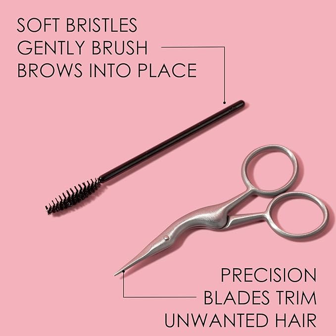 JAPONESQUE Brow Scissors and Spoolie, Stainless Steel Scissors for Brow Grooming and Trimming, Brush Tool for Brow Shaping