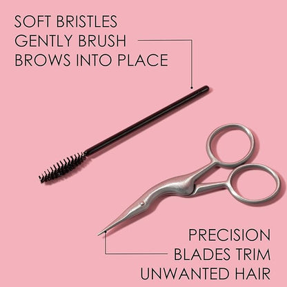 JAPONESQUE Brow Scissors and Spoolie, Stainless Steel Scissors for Brow Grooming and Trimming, Brush Tool for Brow Shaping