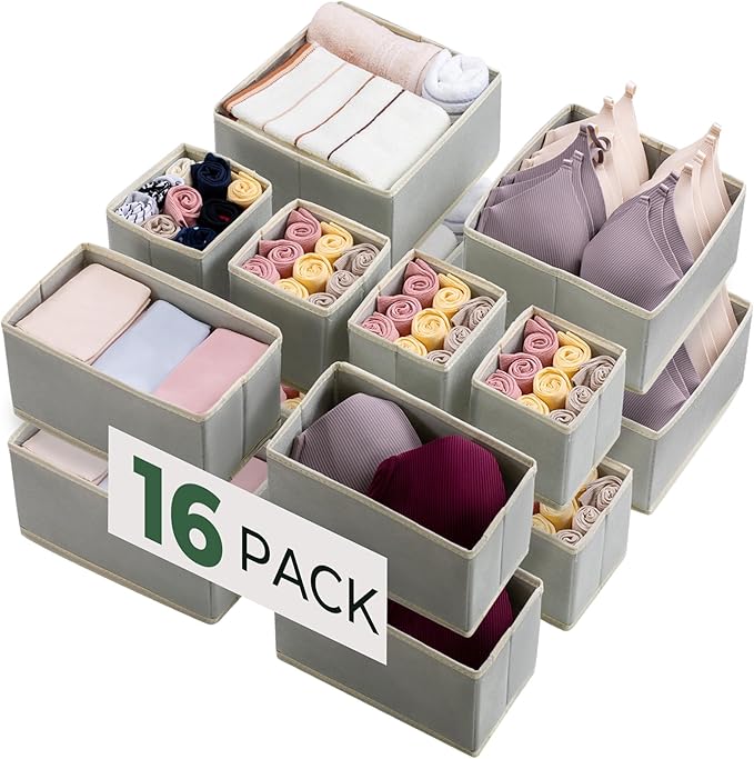 Kootek 16 Pack Drawer Organizer Clothes, Dresser Drawer Organizers for Clothing Fabric Foldable Closet Organizers and Storage Bins for Baby Clothes, Nursery, Underwear, Bras, Socks