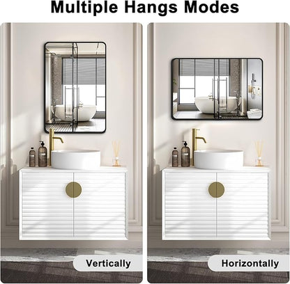 Bathroom Mirrors for Over Sink,1Pcs 24x30Inch Vanity Mirrors for Wall,Black Metal Frame Rectangle Mirrors for Bathroom Farmhouse Restroom,Hangs Horizontally or Vertically