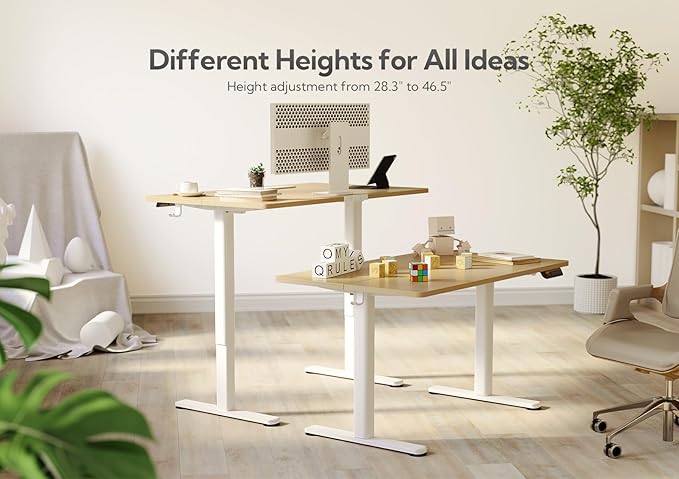Claiks Electric Standing Desk, Adjustable Height Stand up Desk, 48x24 Inches Sit Stand Home Office Desk with Splice Board, White Frame/Nature Top