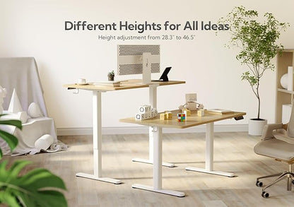 Claiks Electric Standing Desk, Adjustable Height Stand up Desk, 48x24 Inches Sit Stand Home Office Desk with Splice Board, White Frame/Nature Top