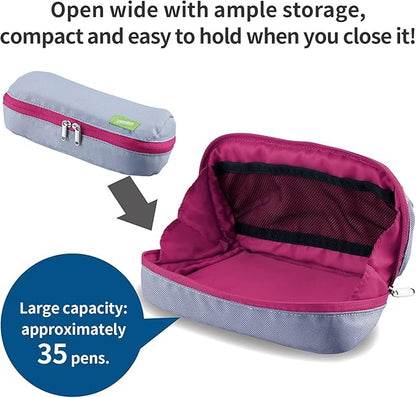 Kokuyo Shellbro Pen Case, Shell-shaped structure, Big Capacity Pencil Case, Large Pencil Pouch, Stationery Pen Bag, Gray x Pink, Japan Import (F-VBF190-3)