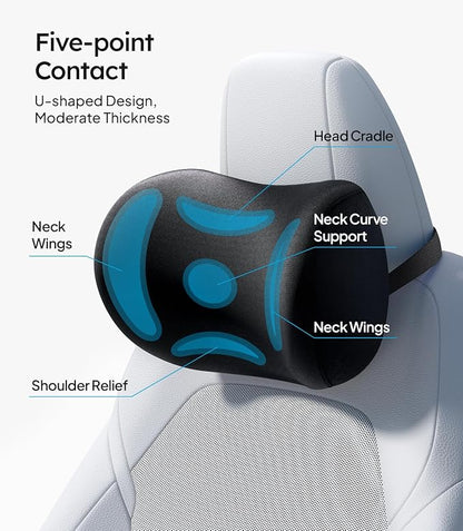 Wigoo 2026 Car Neck Pillow and Lumbar Support Pillow for Car Kit [Ergonomic Design, Pressure Relief] Soft Car Headrest Pillow Back Cushion with Adjustable Strap, Fits All Vehicles (Black)