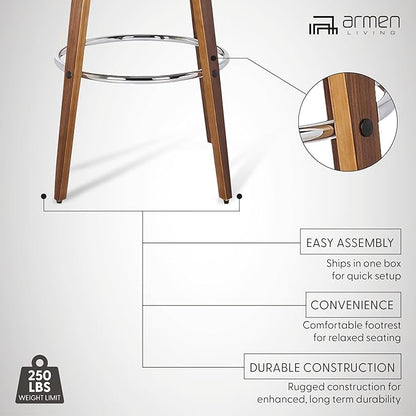 Armen Living Sonia 26" Counter Height Swivel Gray Faux Leather and Walnut Wood Bar Stool - Set of 2