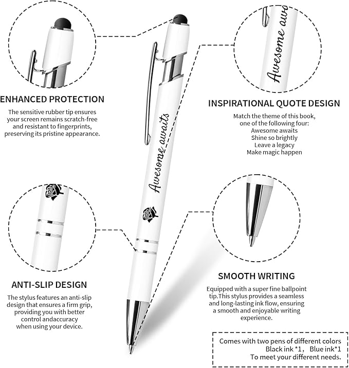 Premium Hardcover Executive Notebook and Pen Set - A5 Journal Notebook 192 Line Pages, 2 Smooth-Writing Ballpoint Pens, Arrow Sticky Notes - For Office & School Supplies Letter L Floral Design Black