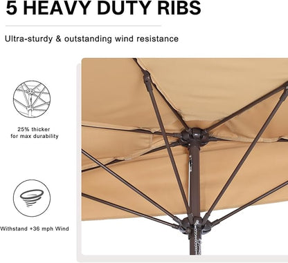 ABCCANOPY Patio Umbrella 10FT - Outdoor Half Umbrellas for Patio, Backyard, Garden, Deck (Tan)