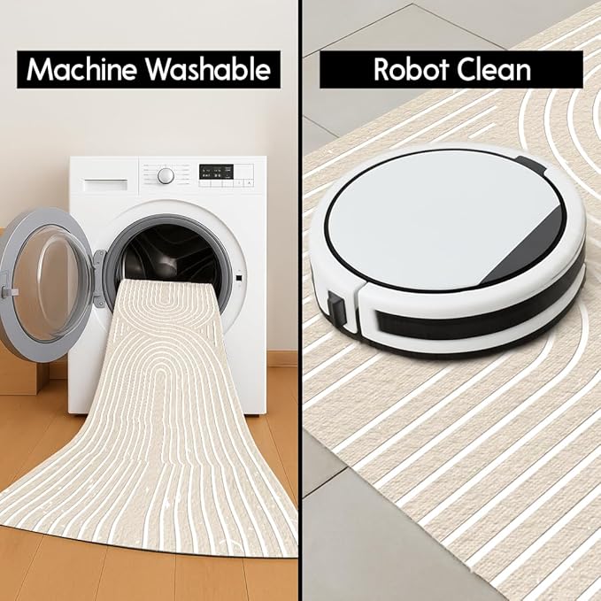 Muddy Mat짰 Maze 2x10 Washable Area Rugs for Living Room, Bedroom & Dining Room ??Modern Soft Low Pile Non Slip Carpet ??Pet Friendly Waterproof Foldable Rugs for Home