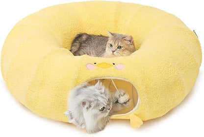 EHEYCIGA Cat Tunnel Bed for Indoor Cats, Cute Cat Donut Toy Tunnel for Small Large Cats with Washable Circle Cushion, Peekaboo Pet Cave Play Tunnel for Kitten, Puppy, Rabbit