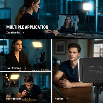 NEEWER BASICS LED Video Panel Light, Bi Color Dimmable Video Conference Lighting Kit with Desktop Tripod Stand/Filters for Webcam Desk Computer Laptop Zoom Call Makeup Recording Selfie Streaming, BP66