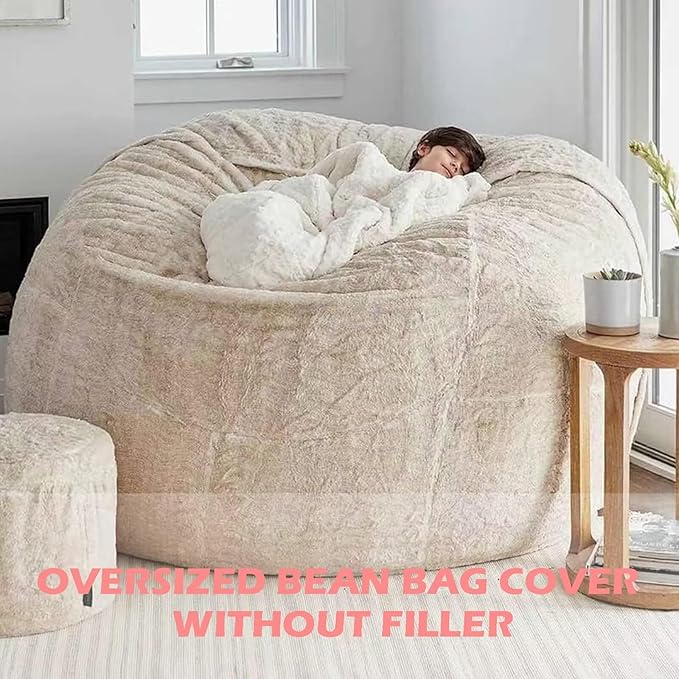 BCU 6FT Bean Bag Chair for Adults and Kids Without Filler Giant Stuffed Animal Storage Cover Soft Faux Fur Floor Chair Cover for Bedroom Living Room, Blue