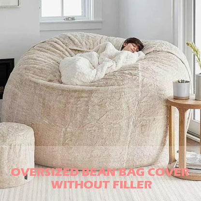 BCU 6FT Bean Bag Chair for Adults and Kids Without Filler Giant Stuffed Animal Storage Cover Soft Faux Fur Floor Chair Cover for Bedroom Living Room, Blue