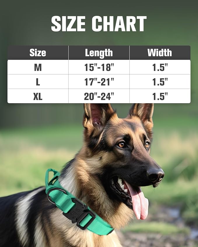 Joytale Tactical Dog Collar with Handle, Adjustable Heavy Duty Military Collar with 2 Patches for Training, Suitable for XLarge Dogs, Teal, XL