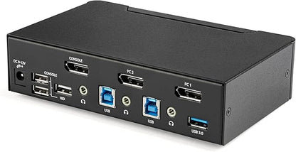 StarTech.com 2 Port DisplayPort KVM Switch - 4K 60Hz - Single Display - Dual Port UHD DP 1.2 USB KVM Switch with Integrated USB 3.0 Hub & Audio-Dell HP Apple Lenovo-TAA Compliant (SV231DPU34K), Black