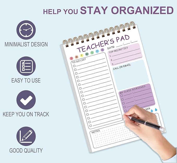 Teacher Notepad - Teacher To Do List Notepad, Spiral Checklist Notebook Organizer for Teachers Notes Task Appointment, Teacher Appreciation Gifts, 5.8'' x 8.3'', Purple