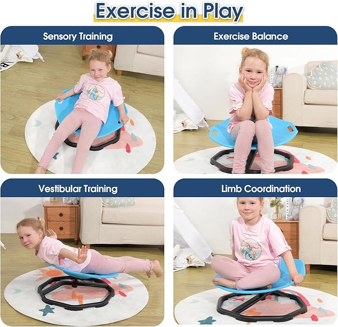 Sensory Spinning Chair for Autistic Kids,Upgraded Swivel Chair for Kids with Handles, Improves Focus and Balance, Ideal for Indoor and Outdoor Play Equipment (Safety Belt Included)