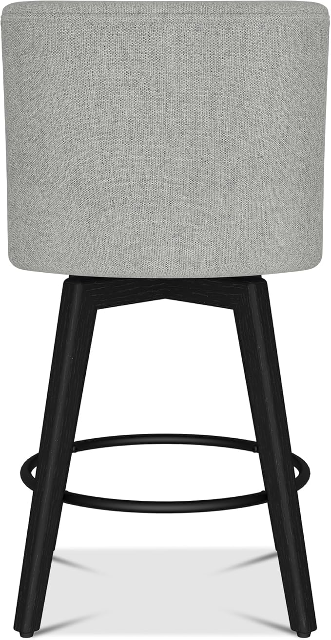 Counter Height Bar Stools Set of 6, Modern Swivel Barstools with Back and Wood Legs, Linen Fabric Upholstered Bar Chairs, 26" H Kitchen Counter Stools, Kitchen Island Home Bar, Light Grey