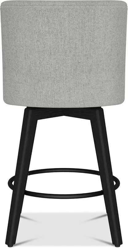 Counter Height Bar Stools Set of 8, Modern Swivel Barstools with Back and Wood Legs, Linen Fabric Upholstered Bar Chairs, 26" H Kitchen Counter Stools, Kitchen Island Home Bar, Light Grey