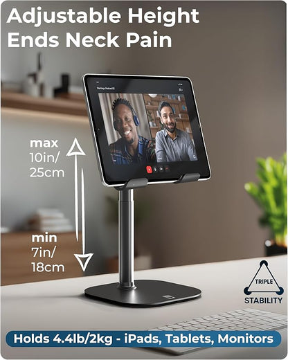 COOPER TabHolder, 7-10" Height Adjustable Tablet Stand, Premium iPad Stand for Desk, 270° Tilt iPad Holder for Desk, Tablet Holder, 15.6-17" Portable Monitor Support (Black)