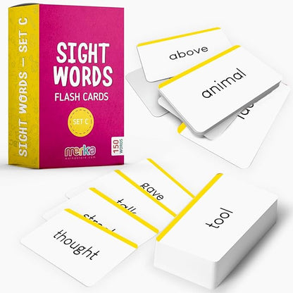 Merka 1st Grade Sight Words Flash Cards – 150 Plastic Dry-Erase Cards, Ages 5+ – 8 Color-Coded Sets for Reading & Phonics Practice