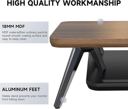 Fenge Monitor Stand, Monitor Stands Riser for Desk, 23.6 Inch Wood Desk Shelf with Storage Organizer and Cable Management for Office Desk Accessories