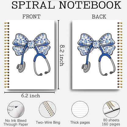Chinoiserie Floral Bow Nurse Notebook, Nurse Gifts for Women Journal, Nurses Appreciation Gifts Journal, Medical Stethoscope Nursing Hardcover Spiral Notebooks 5.5x8.3 Inch