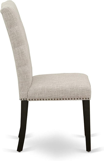 East West Furniture X697EL635-9 9 Piece Dining Set Includes a Rectangle Dining Room Table with X-Legs and 8 Doeskin Linen Fabric Upholstered Parson Chairs, 40x72 Inch, Multi-Color