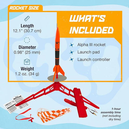 Estes 1427 Alpha III Rocket-Building Kit, Beginner Flying-Rocket Model Kit for Ages 10+, Includes Launch Pad and Controller