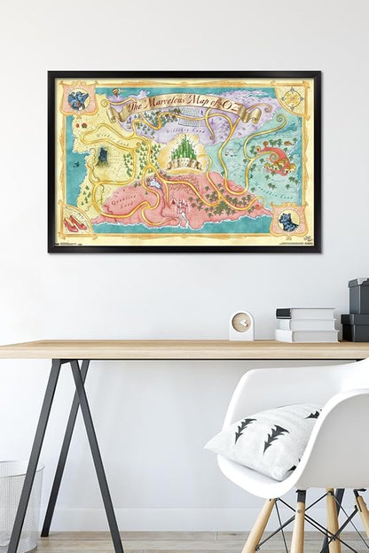 The Wizard Of Oz - Map Wall Poster, 34L" x 22.4W", Black Framed Version