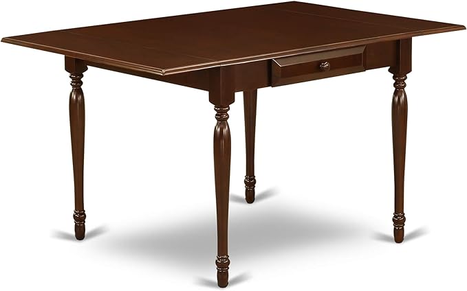 East West Furniture MZLA5-MAH-04 5 Piece Dining Room Furniture Set Includes a Rectangle Dining Table with Dropleaf and 4 Light Tan Linen Fabric Upholstered Chairs, 36x54 Inch, Mahogany