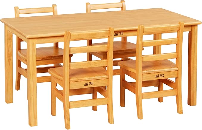 ECR4Kids 24in x 48in Rectangular Hardwood Table and Chair Set, 12in Seat Height, Kids Furniture, Honey