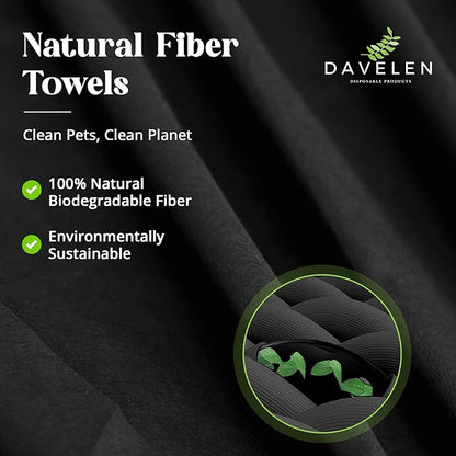 DAVELEN Disposable Pet Towels (50-Pack), Super Absorbent, for Small, Medium, Large Dogs & Cats | Paws, Fur, Body Use | Bleach and Dye Free, Ecofriendly | Towels Size: 31.5" x 15.5" (Black)